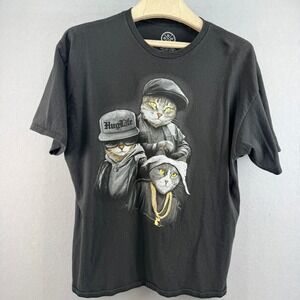 DOM Hug Life Cat Streetwear Graphic T Shirt Mens 2XL Black Short Sleeve Cotton